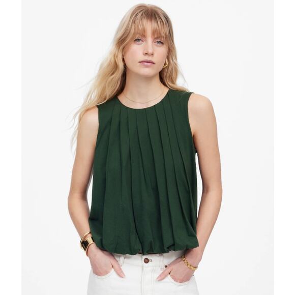 Madewell Sleeveless Crewneck Bubble Top XS Summit Green Pullover Stretch Cotton - Picture 1 of 9